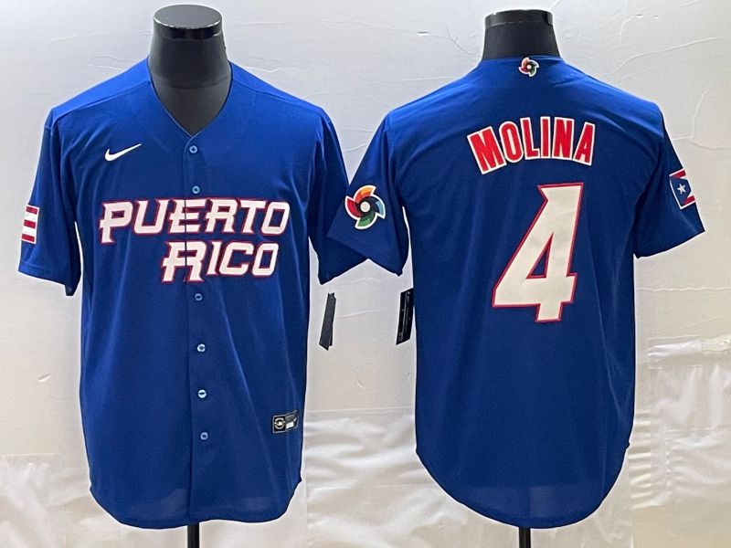 Men 2023 World Cub Puerto Rico #4 Molina Blue Nike MLB Jersey1->more jerseys->MLB Jersey